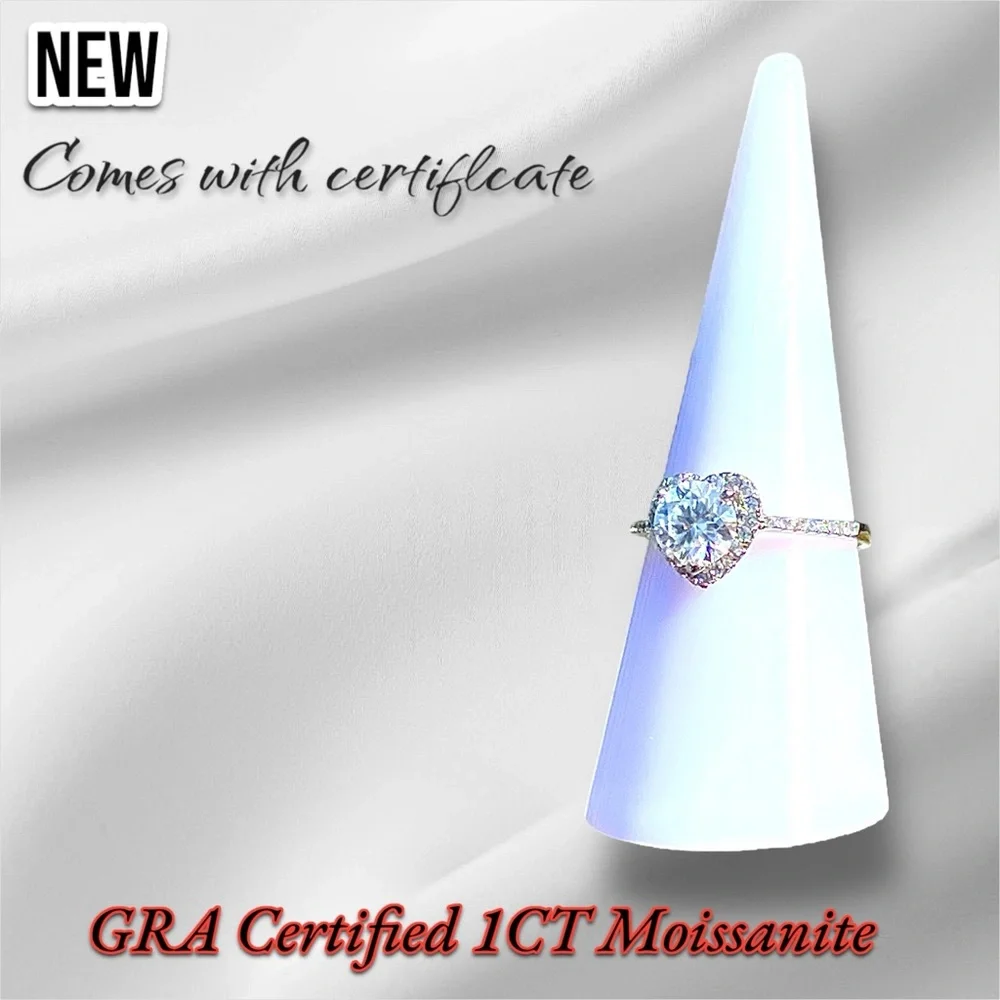 New Sterling Silver S925 GRA Certified 1CT Moissanite Adjustable Ring VVS1 - Picture 5 of 17